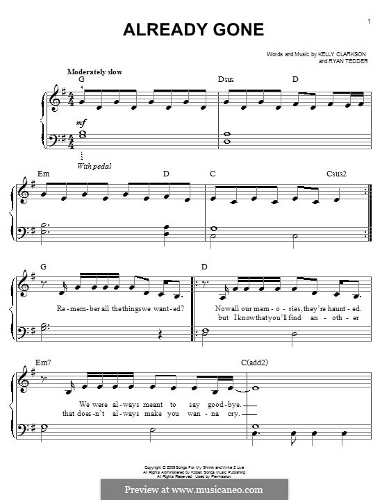 Already Gone (Kelly Clarkson): Para Piano by Ryan B Tedder