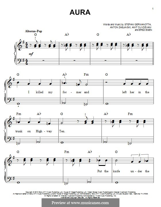 Aura (Lady Gaga): Para Piano by Stefani Germanotta, Anton Zaslavski, Amit Duvdevani, Erez Eisen