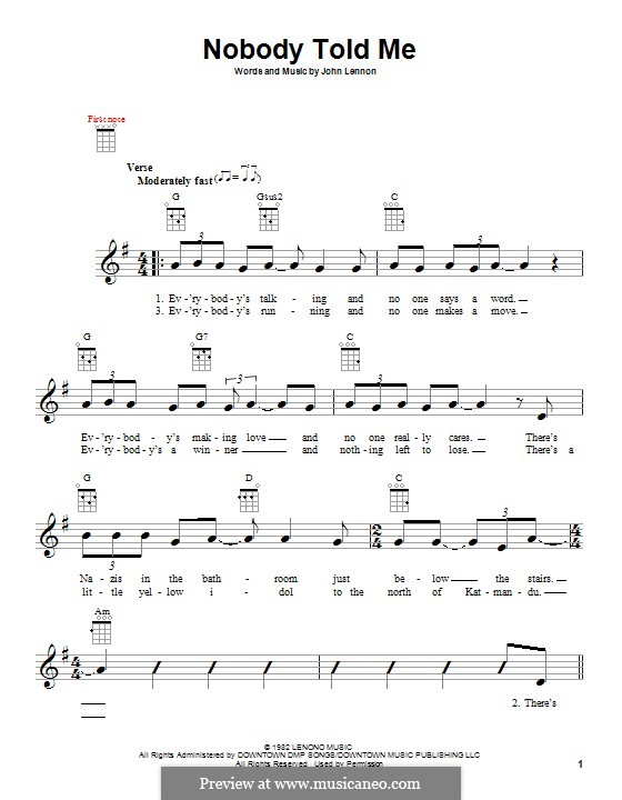 Nobody Told Me: para ukulele by John Lennon