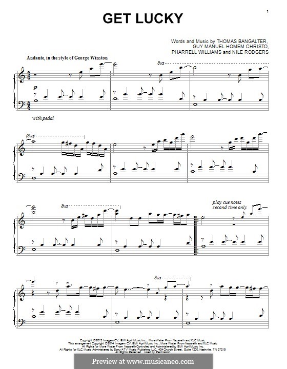 Get Lucky (Daft Punk featuring Pharrell Williams): Para Piano by Nile Rodgers, Pharrell Williams, Thomas Bangalter, Guy-Manuel de Homem-Christo