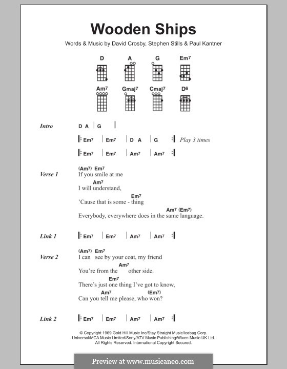 Wooden Ships (Crosby, Stills & Nash): para ukulele by David Crosby, Paul Kantner, Stephen Stills