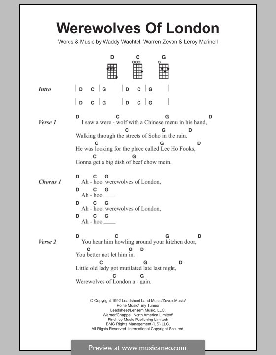 Werewolves of London: para ukulele by Leroy Marinel, Waddy Wachtel, Warren Zevon