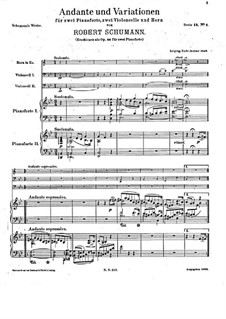 Andante and Variations for Two Pianos, Two Cellos and French Horn, Op.46: Partitura completa by Robert Schumann