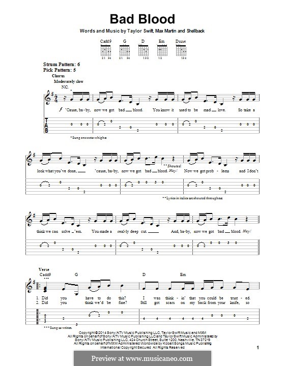 Bad Blood: Para guitarra com guia by Shellback, Max Martin, Taylor Swift