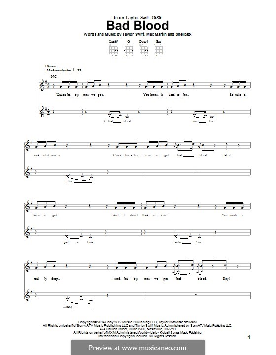 Bad Blood: Para guitarra com guia by Shellback, Max Martin, Taylor Swift