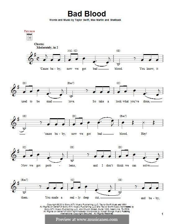 Bad Blood: para ukulele by Shellback, Max Martin, Taylor Swift