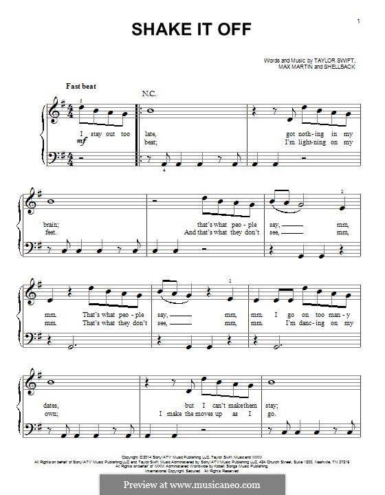 Piano-vocal version: Para Piano by Shellback, Max Martin, Taylor Swift