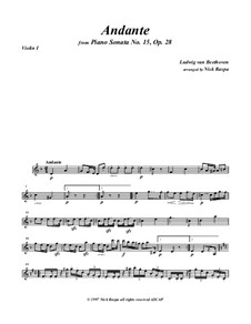 Sonata for Piano No.15 'Pastoral', Op.28: Andante, arranged for string orchestra – violin 1 part by Ludwig van Beethoven