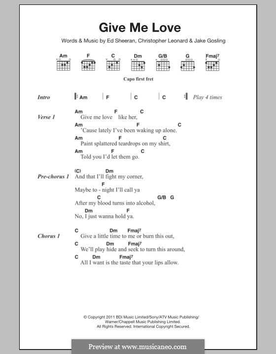 Give Me Love: Letras e Acordes by Ed Sheeran, Christopher Leonard, Jake Gosling