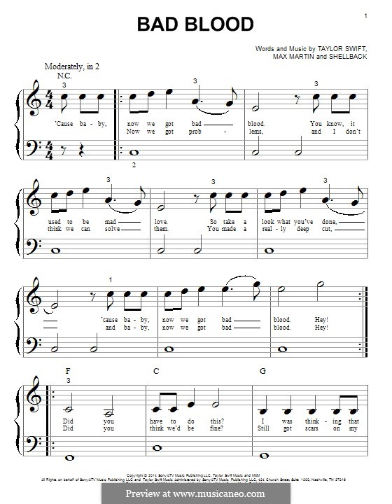 Bad Blood: Para Piano by Shellback, Max Martin, Taylor Swift
