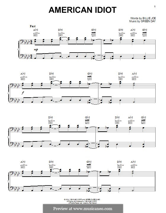 American Idiot (Green Day): Para vocais e piano (ou Guitarra) by Billie Joe Armstrong, Tré Cool, Michael Pritchard