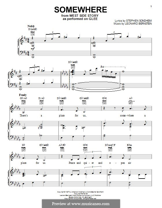Somewhere (from West Side Story): Para vocais e piano (ou Guitarra) by Leonard Bernstein