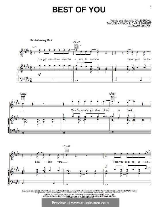The Best of You (Foo Fighters): Para vocais e piano (ou Guitarra) by Christopher Shiflett, David Grohl, Nate Mendel, Taylor Hawkins
