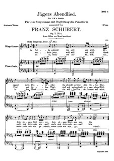 Huntsman's Evening Song, D.368 Op.3 No.4: para voz alta e piano by Franz Schubert