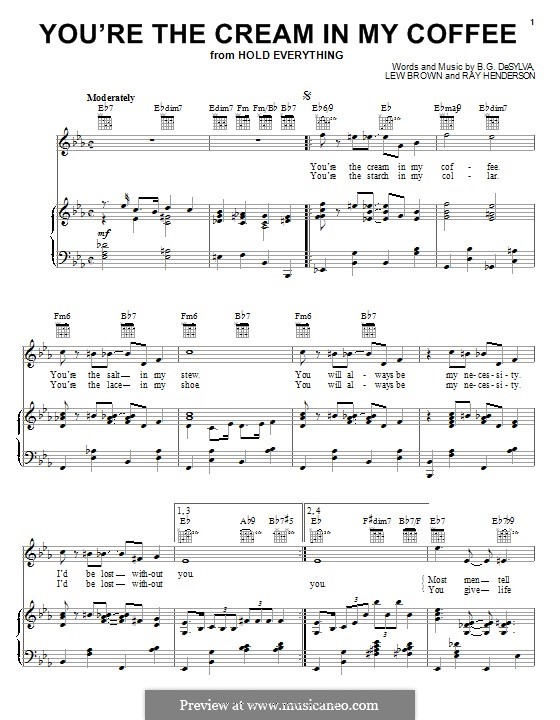 You're the Cream in My Coffee: Para vocais e piano (ou Guitarra) by Buddy Gard DeSylva, Ray Henderson, Lew Brown