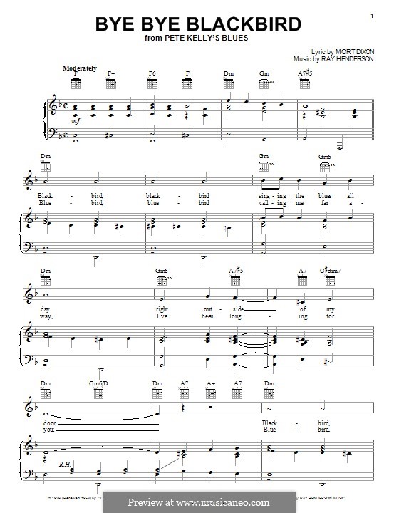 Bye Bye Blackbird: Para vocais e piano (ou Guitarra) by Ray Henderson