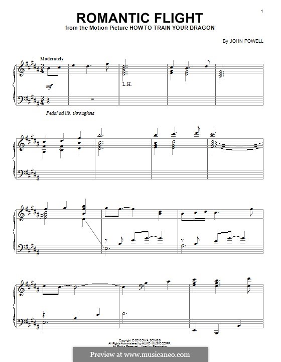 Romantic Flight (from How to Train Your Dragon): Para Piano by John Powell