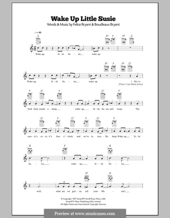 Wake Up Little Susie (The Everly Brothers): para ukulele by Boudleaux Bryant, Felice Bryant