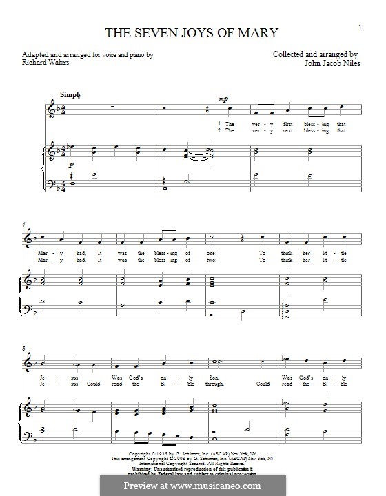 The Seven Joys of Mary: Para vocais e piano by Richard Walters