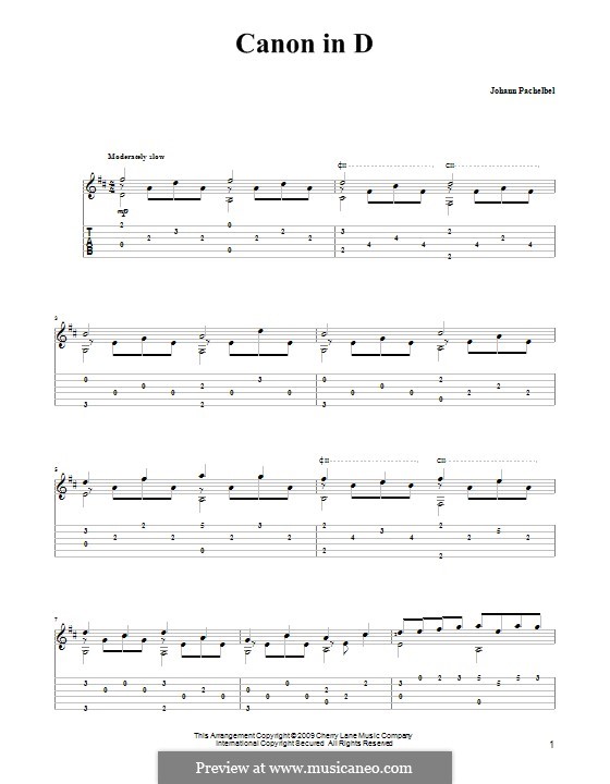 Canon in D Major (Printable): Para guitarra com guia by Johann Pachelbel