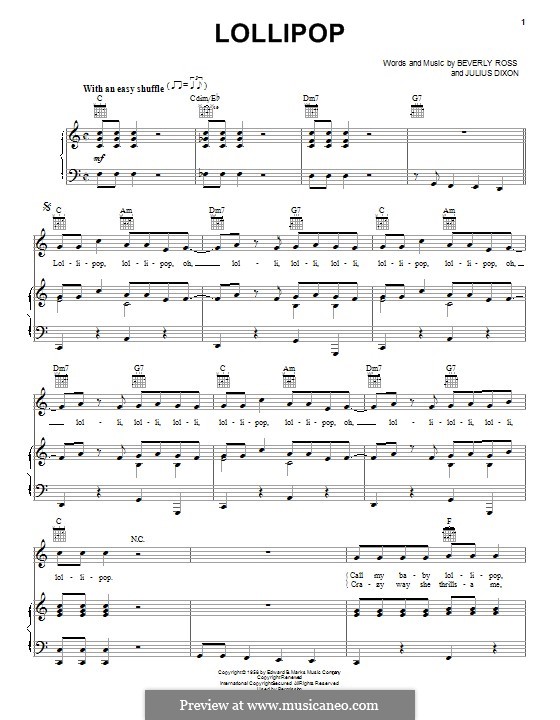 Lollipop (The Chordettes): Para vocais e piano (ou Guitarra) by Beverly Ross, Julius Dixon