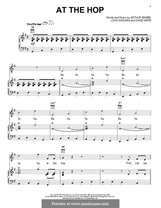 At the Hop (Danny & The Juniors): Para vocais e piano (ou Guitarra) by Arthur Singer, David White, John Medora