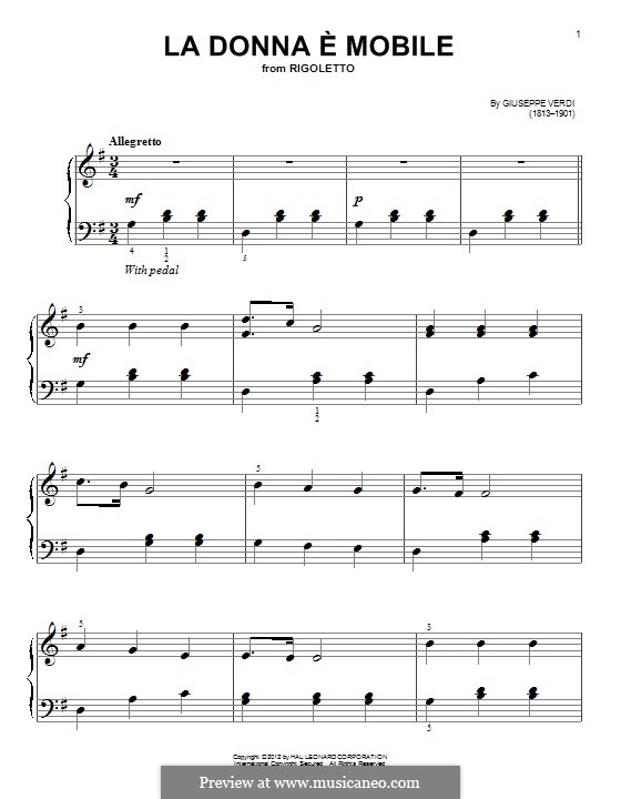 La donna è mobile (Over the Summer Sea) printable scores: Para Piano by Giuseppe Verdi
