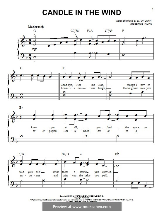 Candle In The Wind Spartito Pianoforte