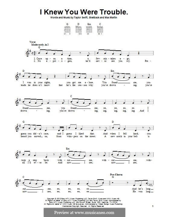 I Knew You Were Trouble (Taylor Swift): Para guitarra com guia by Shellback, Max Martin