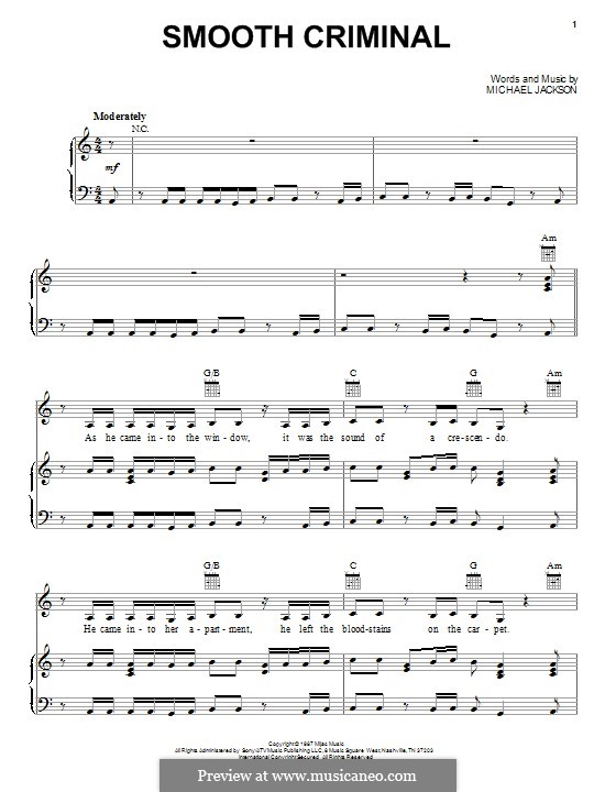 Smooth Criminal: Para vocais e piano (ou Guitarra) by Michael Jackson