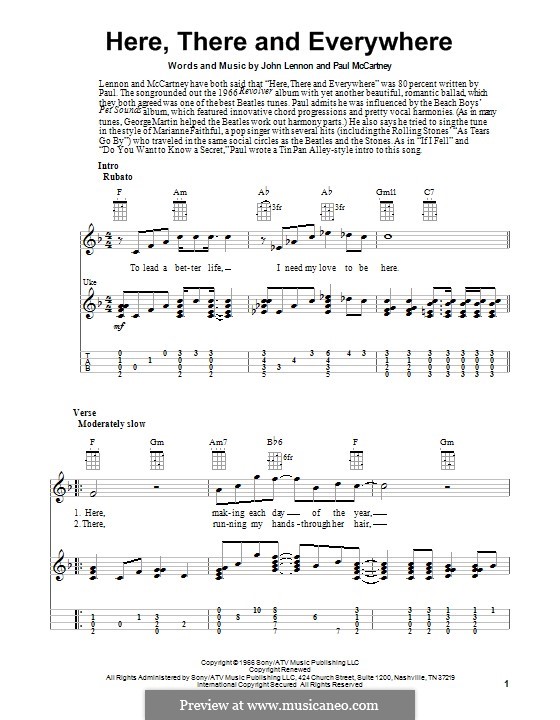 Here, There and Everywhere (The Beatles): para ukulele by John Lennon, Paul McCartney