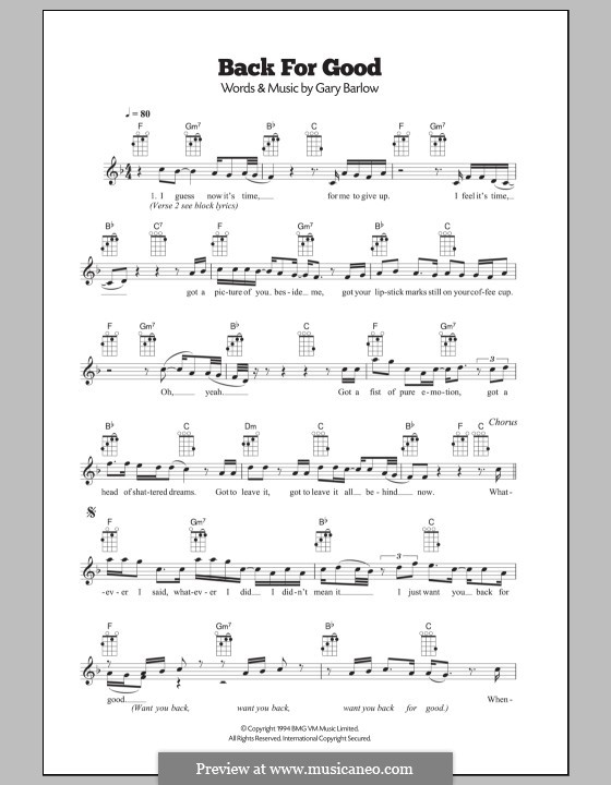 Back for Good (Take That): para ukulele by Gary Barlow