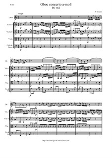 Concerto for Oboe and Strings in A Minor, RV 462: Score and all parts by Antonio Vivaldi