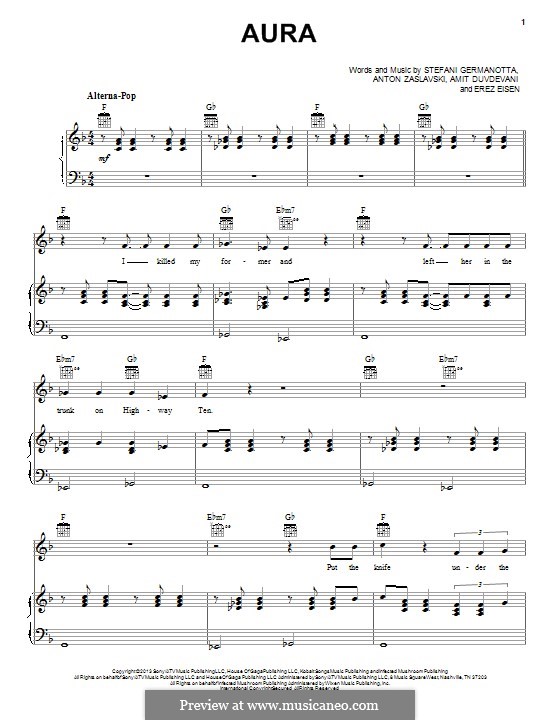 Aura (Lady Gaga): Para vocais e piano (ou Guitarra) by Stefani Germanotta, Anton Zaslavski, Amit Duvdevani, Erez Eisen