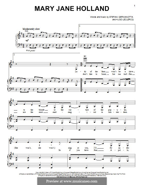 Mary Jane Holland (Lady Gaga): Para vocais e piano (ou Guitarra) by Stefani Germanotta, Hugo Leclercq