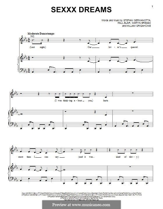 Sexxx Dreams (Lady Gaga): Para vocais e piano (ou Guitarra) by Paul Blair, Stefani Germanotta, William Grigahcine, Martin Bresso