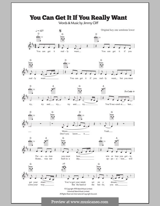 You Can Get It if You Really Want (Desmond Dekker): para ukulele by Jimmy Cliff