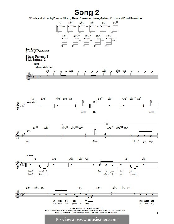 Song 2 (Blur): Para guitarra com guia by Alex James, Damon Albarn, David Rowntree, Graham Coxon