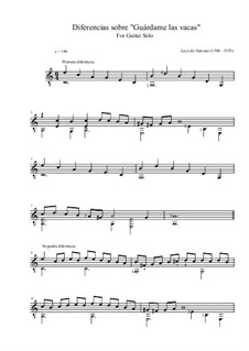 Diferencias sobre 'Guardame las vacas': Para Guitarra by Luys de Narvaez