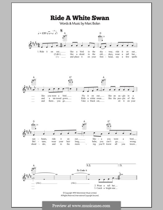 Ride a White Swan (T Rex): para ukulele by Marc Bolan