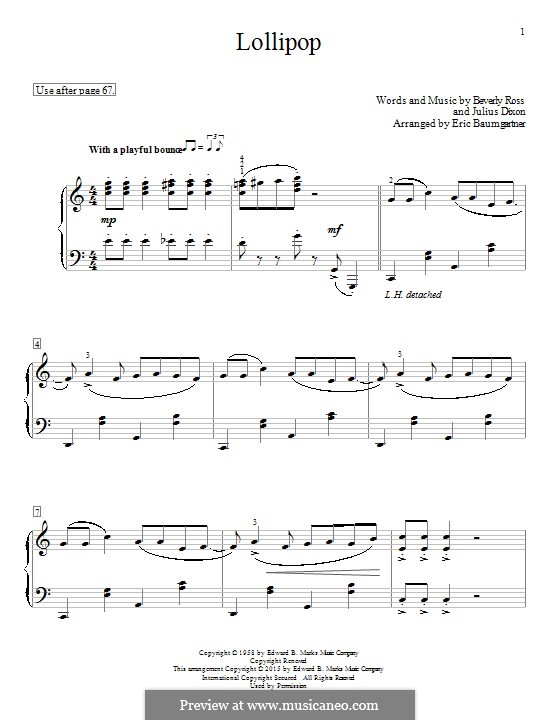 Lollipop (The Chordettes): Para Piano by Beverly Ross, Julius Dixon