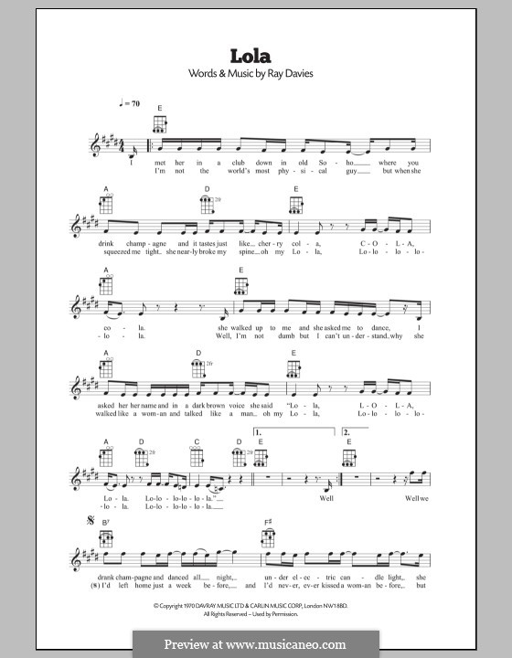Lola (The Kinks): para ukulele by Ray Davies