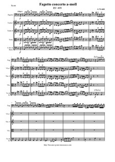 Concerto for Fagotto and Strings in A Minor, RV 499: Score, parts by Antonio Vivaldi