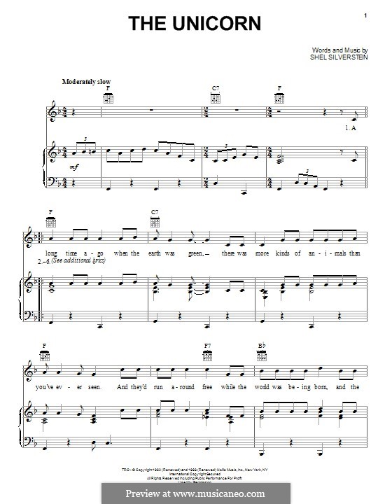 The Unicorn: Para vocais e piano (ou Guitarra) by Shel Silverstein
