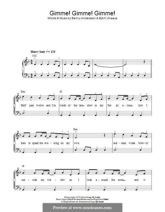 Gimme! Gimme! Gimme! / A Man after Midnight (ABBA): Para Piano by Benny Andersson, Björn Ulvaeus