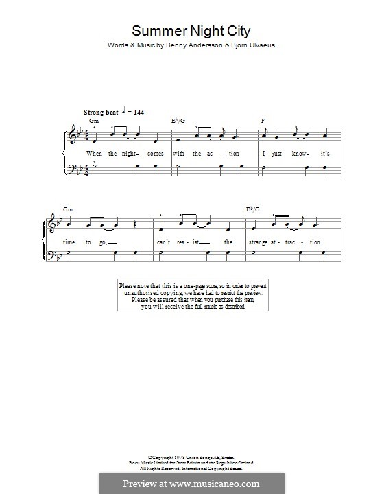 Summer Night City (ABBA): Para Piano by Benny Andersson, Björn Ulvaeus