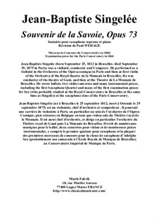 Souvenir de la Savoie, fantaisie pour saxophone soprano et piano, Op.73: Souvenir de la Savoie, fantaisie pour saxophone soprano et piano by Jean Baptiste Singelée