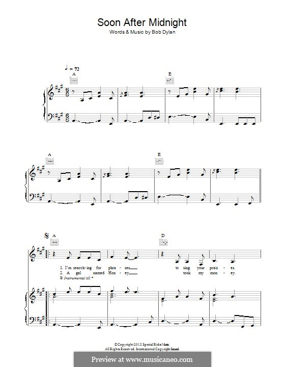 Soon after Midnight: Para vocais e piano (ou Guitarra) by Bob Dylan