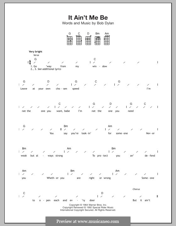 It Ain't Me Babe: para ukulele by Bob Dylan