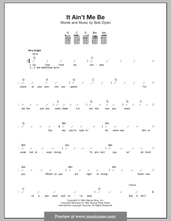 It Ain't Me Babe: para ukulele by Bob Dylan